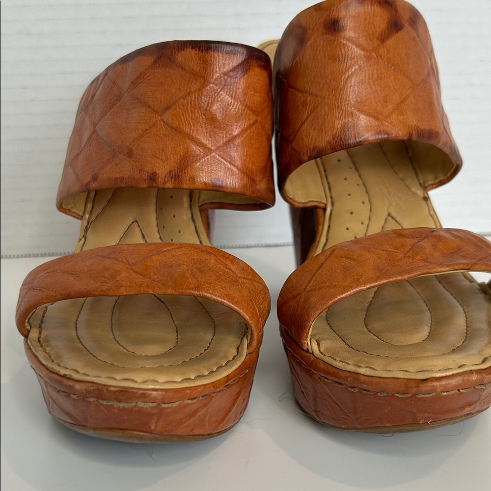 Born Crown Leather Platform Sandals Size 6 Brown Chunky Heel Boho - Picture 5 of 10